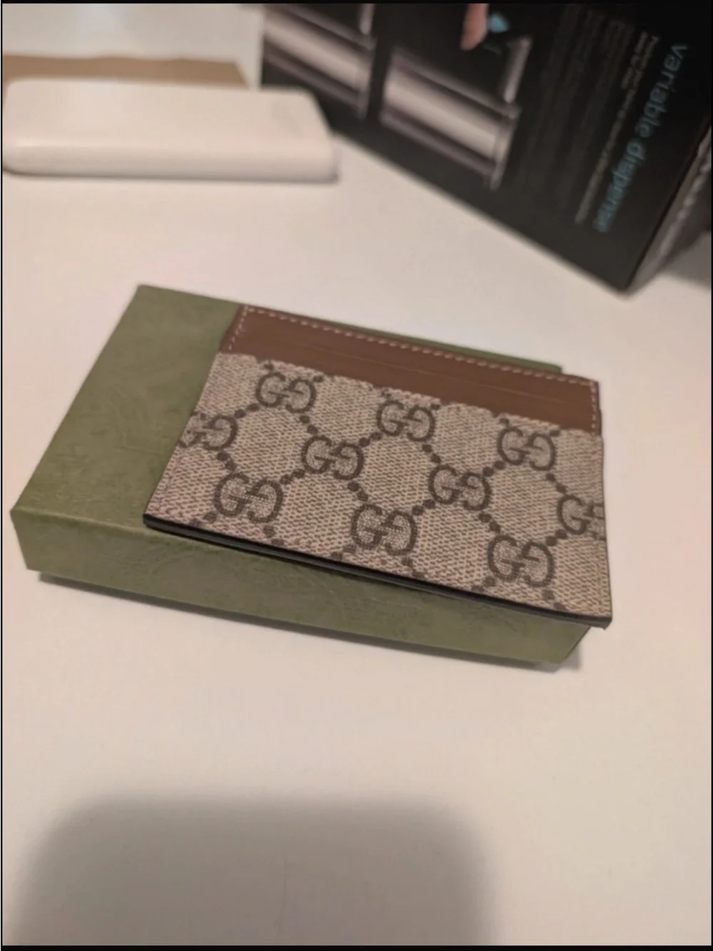 Gucci Beige and Brown GG Supreme Card Holder